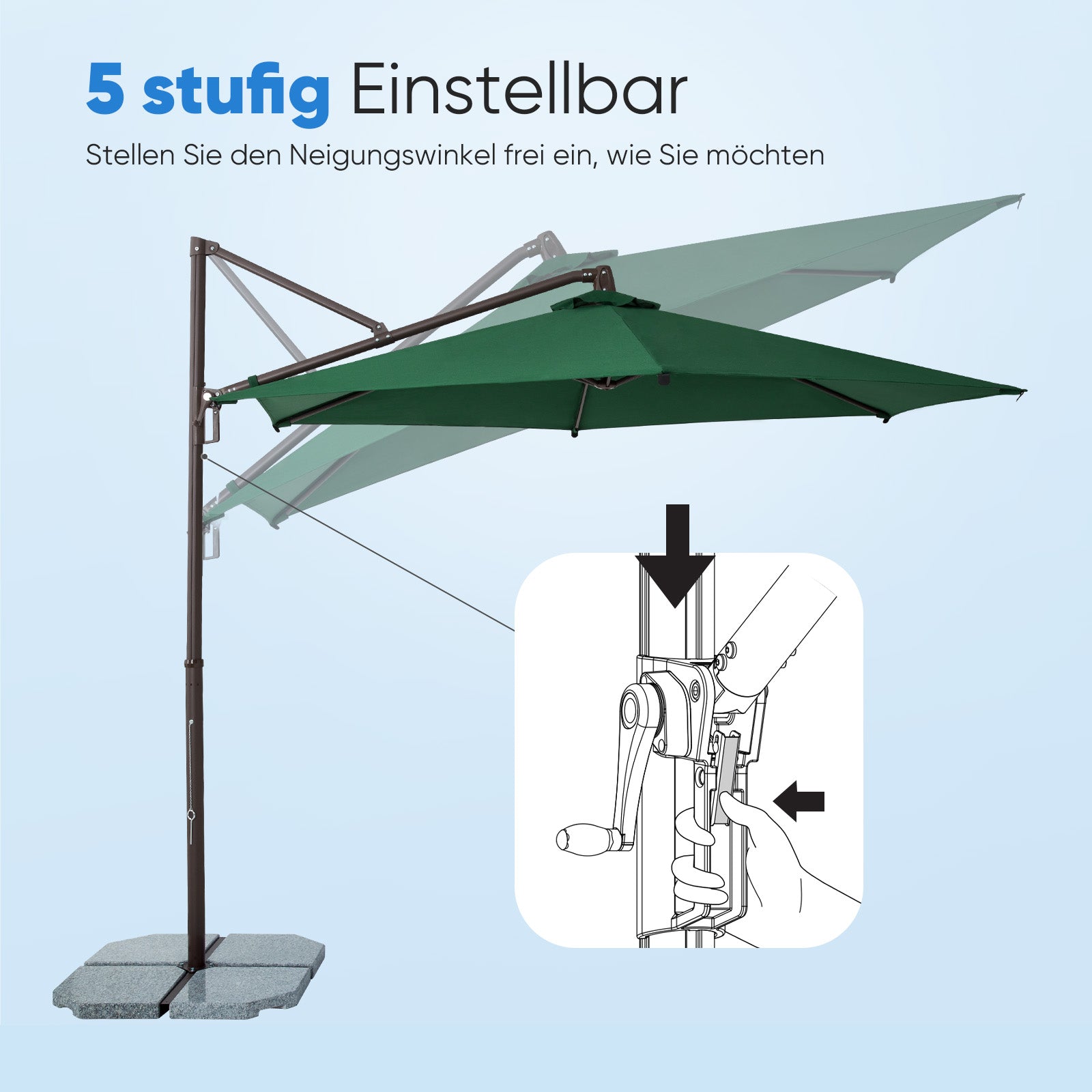 Sekey Ampelschirm 300 cm – Aluminium Sonnenschirm mit 360° Drehung, Neigefunktion, UV50+ Schutz