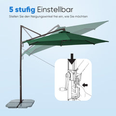 Sekey Ampelschirm 300 cm – Aluminium Sonnenschirm mit 360° Drehung, Neigefunktion, UV50+ Schutz Sekey