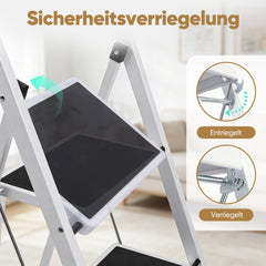 Sekey Klappbare Trittleiter 2 oder 3 Stufen – Stabile Stahlleiter, rutschfeste Stufen, platzsparend faltbar, SGS EN14183 geprüft, bis 150 kg belastbar