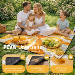 Sekey Picknickdecke Wasserdicht – Sandfreie Stranddecke mit Sonnen-Motiv, PEVA-Unterseite & Tragegurt für Picknick, Camping und Strand