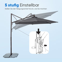 Sekey Ampelschirm 300 cm – Aluminium Sonnenschirm mit 360° Drehung, Neigefunktion, UV50+ Schutz Sekey