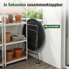 Sekey Runder Klapptisch Ø 81 cm – Campingtisch & Balkontisch klappbar, stabiler Gartentisch in Holzoptik, Beistelltisch für Balkon, Garten & Terrasse