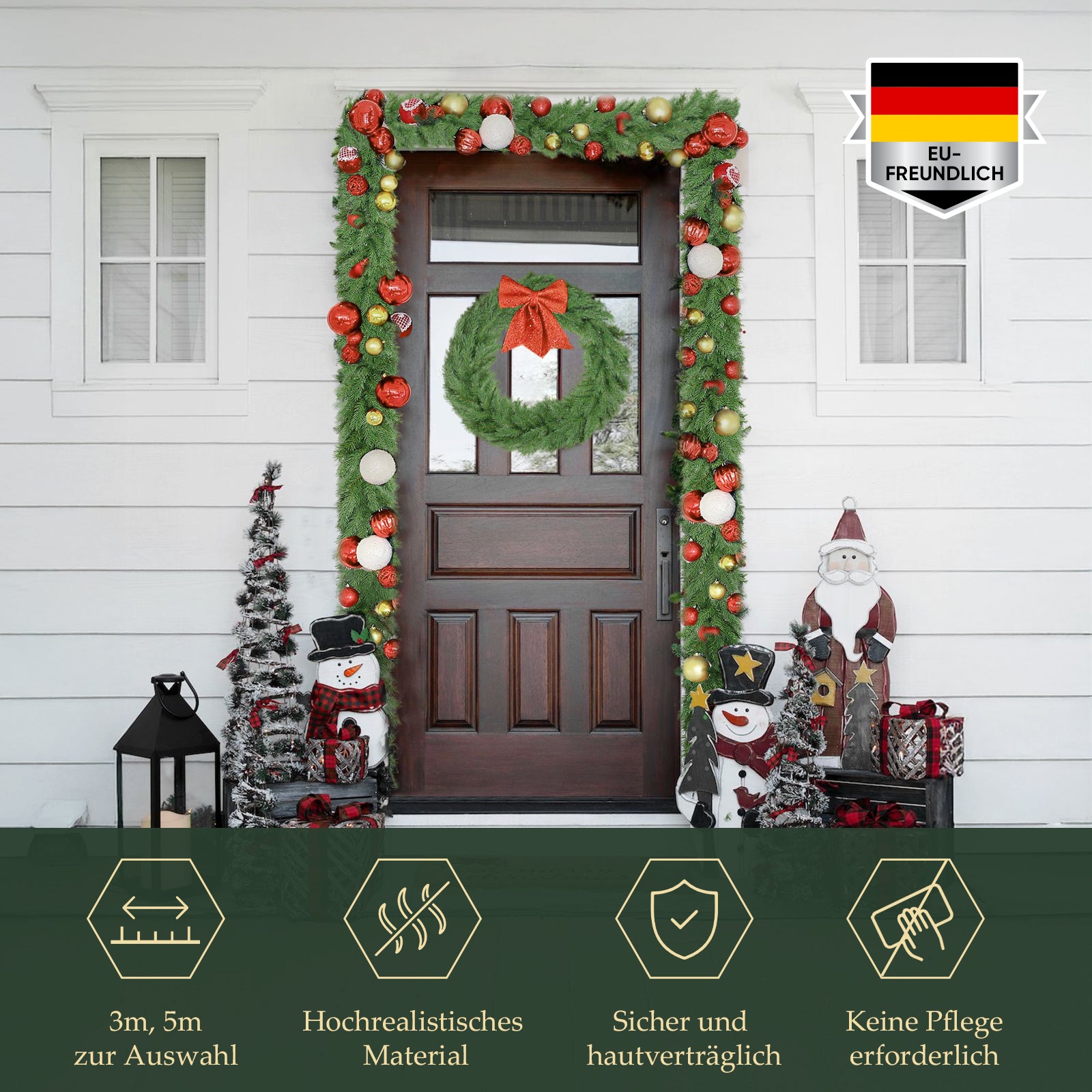 SALCAR Künstliche Weihnachtsgirlande 3 m/5 m – Realistische Tannengirlande aus PE & PVC, Grün, Flexibel, Pflegeleicht & Wiederverwendbar, Für Innen & Außen