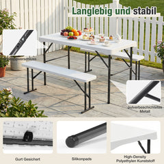 Sekey Bierzeltgarnitur 113 cm – 3-teiliges klappbares Set mit Tisch & 2 Bänken | Esstischgarnitur für Garten, Balkon, Camping oder Party