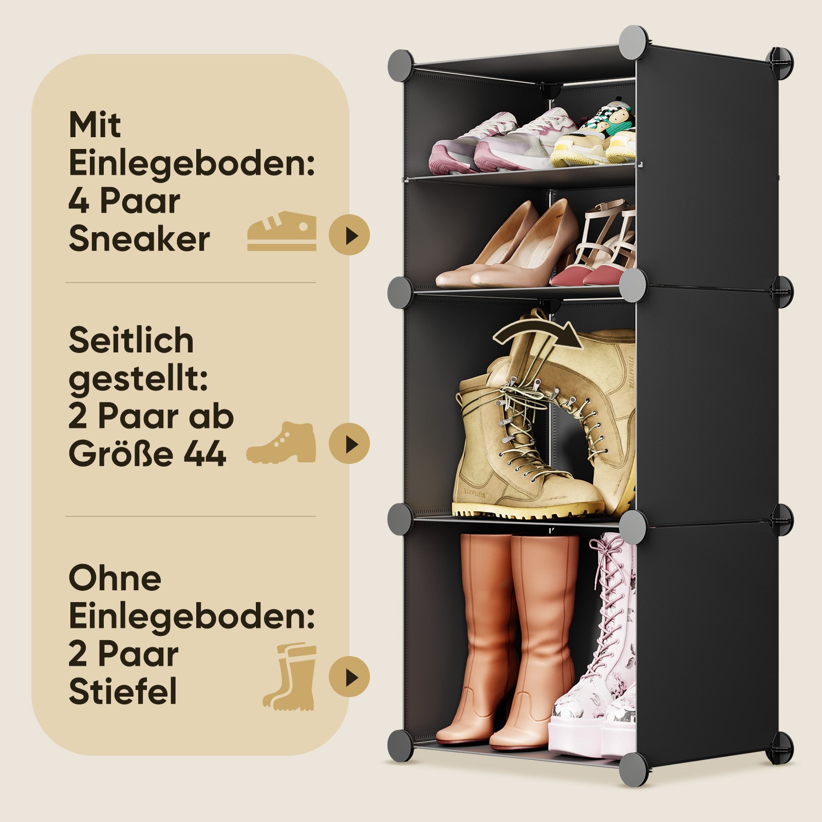 Sekey Schuhschrank Schwarz – Modulares Stecksystem, stabil & platzsparend, ideal für Flur & Kleiderschrank