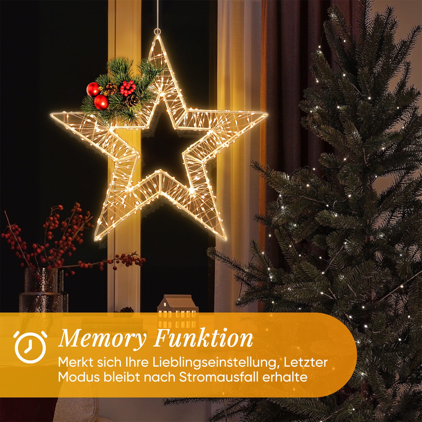 SALCAR LED Weihnachtsstern 45 cm, Metall Leuchtstern mit 720 LEDs, 8 Modi & Timer, Stern Fenster Deko, Innen & Außen, Warmweiß