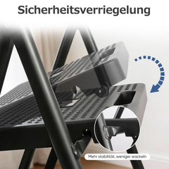 Sekey Klappbare Trittleiter 2/3/4 Stufen – Stahlrahmen, rutschfeste Trittflächen, TÜV & SGS geprüft, bis 150 kg belastbar, Schwarz