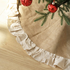 Salcar Weihnachtsbaumdecke Rund aus Leinen mit Rüschenrand – Hochwertiger Christbaumrock für ein sauberes Zuhause und festliche Weihnachtsdekoration