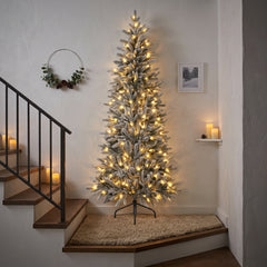 Salcar Halb-Weihnachtsbaum mit LED & Schnee 180/210 cm – Künstlicher Christbaum aus 100 % PE