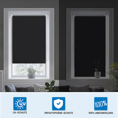 Sekey blackout roller blind, double-sided, same color, no drilling required, black 