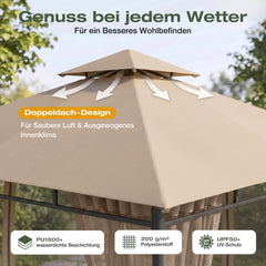 Sekey garden gazebo 3x3 m, garden tent with mosquito net, breathable double roof 160g/㎡ polyester