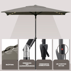 Rectangular parasol 300 x 200 cm garden umbrella with LED solar lighting