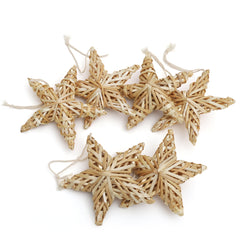 Salcar 6er Set Handgefertigte Strohsterne – Natürliche Weihnachtsbaumanhänger aus Stroh, Fünfzackige Sterne für Christbaum & Adventsdeko