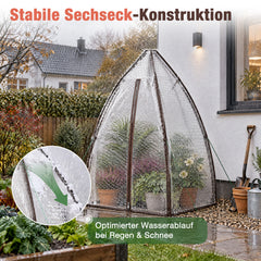Sekey Foliengewächshaus 160 × 160 × 180 cm – 140 g/m² Luftpolsterfolie, isolierend, sechseckig, mit Reißverschlusstür
