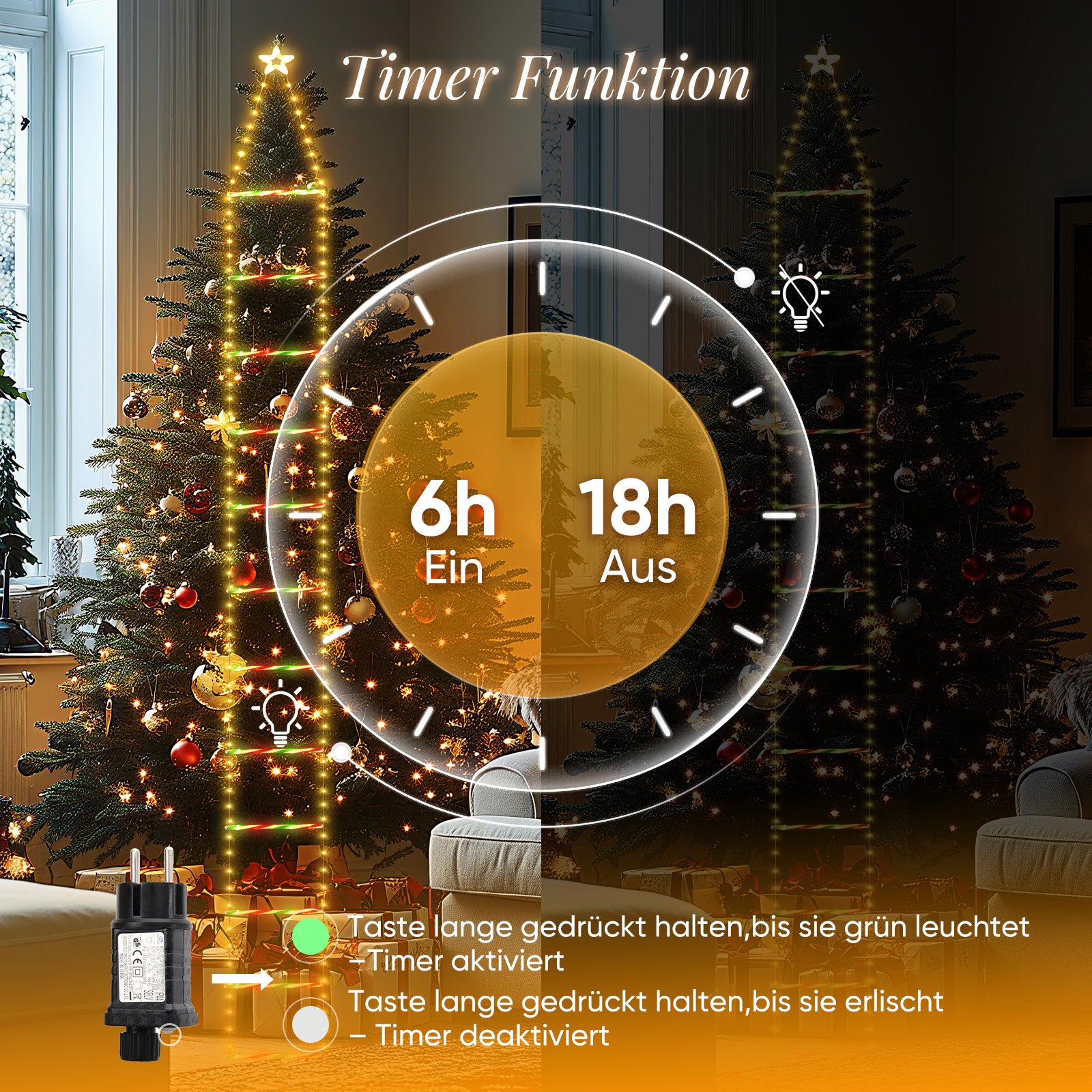 SALCAR LED Weihnachts Leiter Lichterkette 3 m, 260 LEDs, Warmweiß & Bunt, 9 Modi, Timer & Memory, IP44 Wasserdicht, Weihnachtsbeleuchtung für Innen & Außen