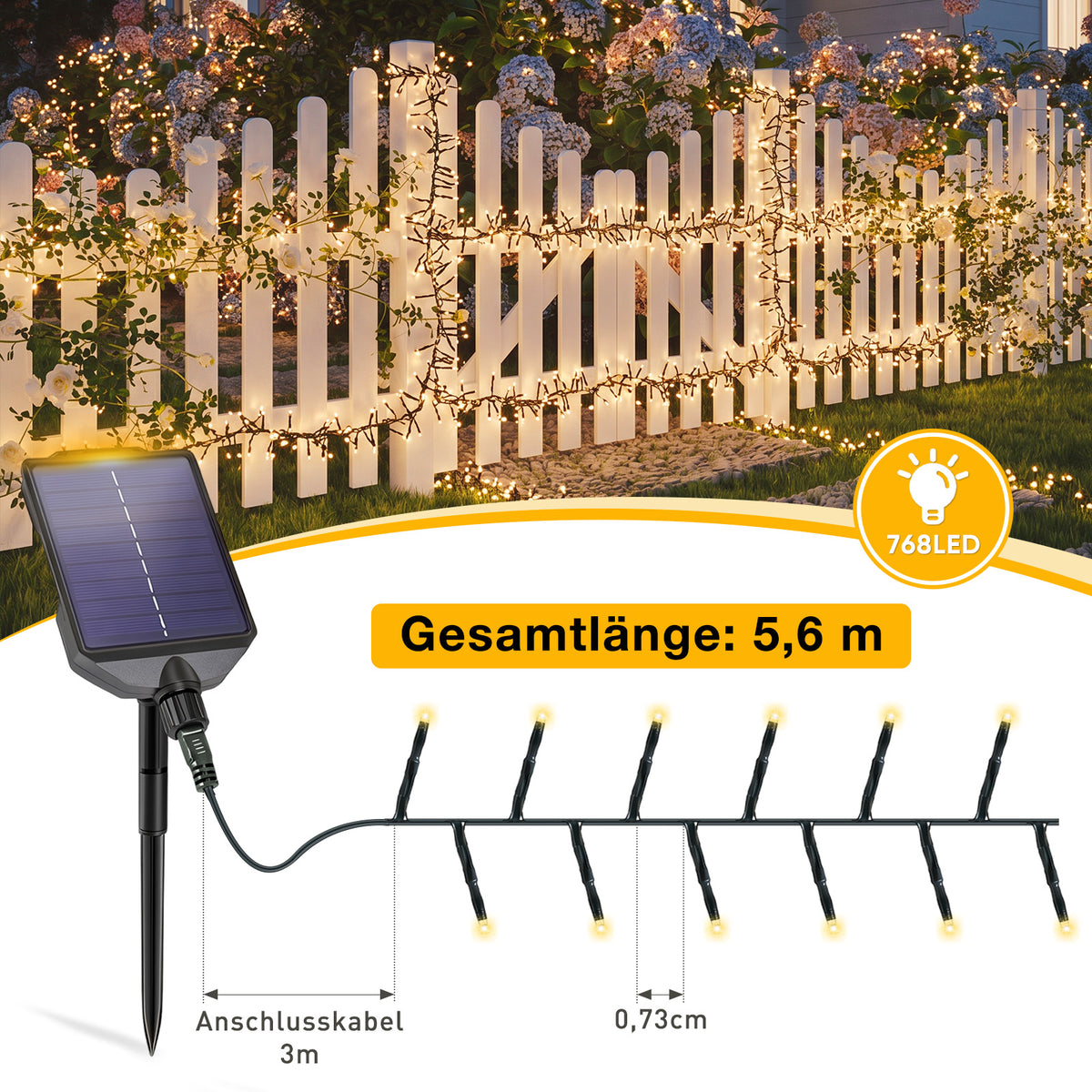 Salcar Solar Cluster Lichterkette Außen mit Fernbedienung – Warmweiß LED Lichterkette mit 13 Modi, Solar & USB Aufladung, Wetterfest Gartenbeleuchtung für Balkon, Terrasse & Party