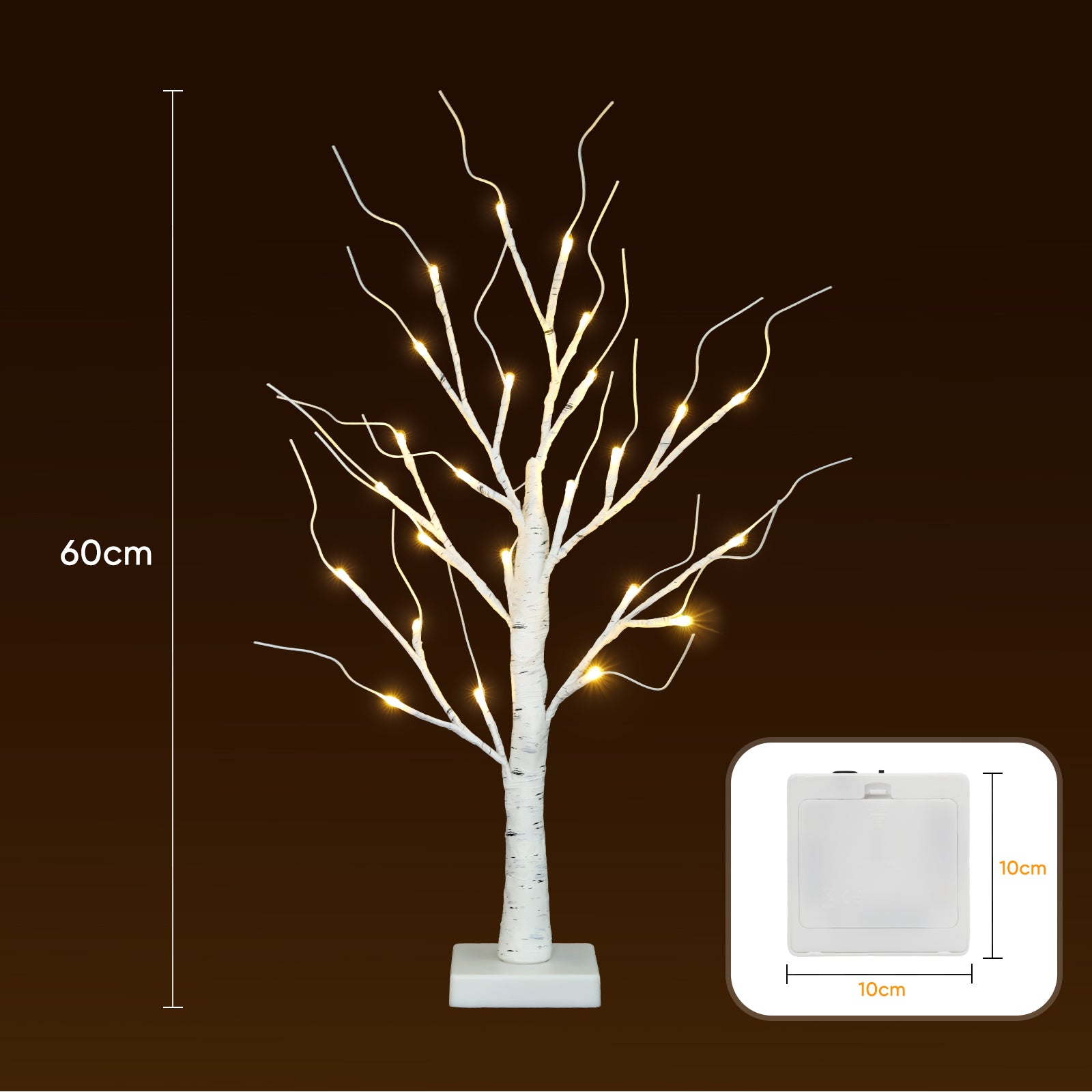 SALCAR LED Lichterbaum 60 cm, Birke mit 24 warmweißen LEDs, USB/Batteriebetrieben, Weihnachts- und Partydeko für Zuhause, Geburtstag, Hochzeit, Innendekoration