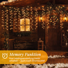 SALCAR LED-Lichtervorhang 300er Eisregen 3x1 m, 8 Modi & Timer, Warmweiß, IP44, Innen- & Außenbeleuchtung für Weihnachten & Party