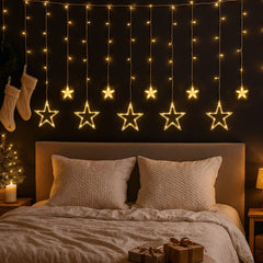 Salcar LED Sterne Lichtervorhang 1m x 1m mit 69 LEDs & 6 Sternen – Warmweiß, 8 Modi, USB, Weihnachts- & Partydeko