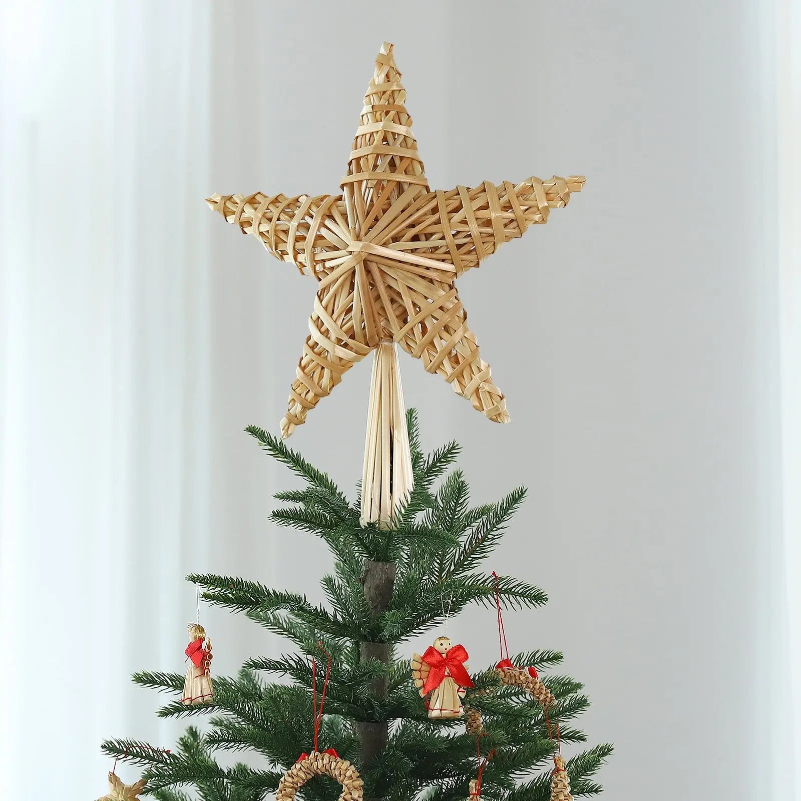 SALCAR Klassischer Weihnachtsbaumstern 25cm aus Naturstroh, 3D-Effekt – sekeymall
