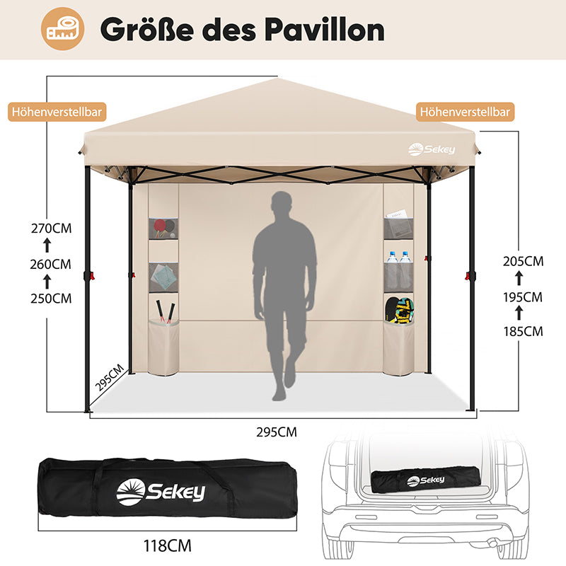 Sekey 300 x 300 cm Faltpavillon mit 1 Seitenteilen