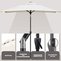 Rectangular parasol 300 x 200 cm garden umbrella with LED solar lighting