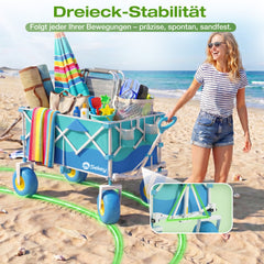 Sekey Bollerwagen faltbar mit Luftreifen 23×10 cm – Strand Bollerwagen klappbar bis 200 kg, 200L Transportwagen für Strand, Camping & Familie