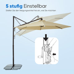 Sekey Ampelschirm 300 cm – Aluminium Sonnenschirm mit 360° Drehung, Neigefunktion, UV50+ Schutz Sekey