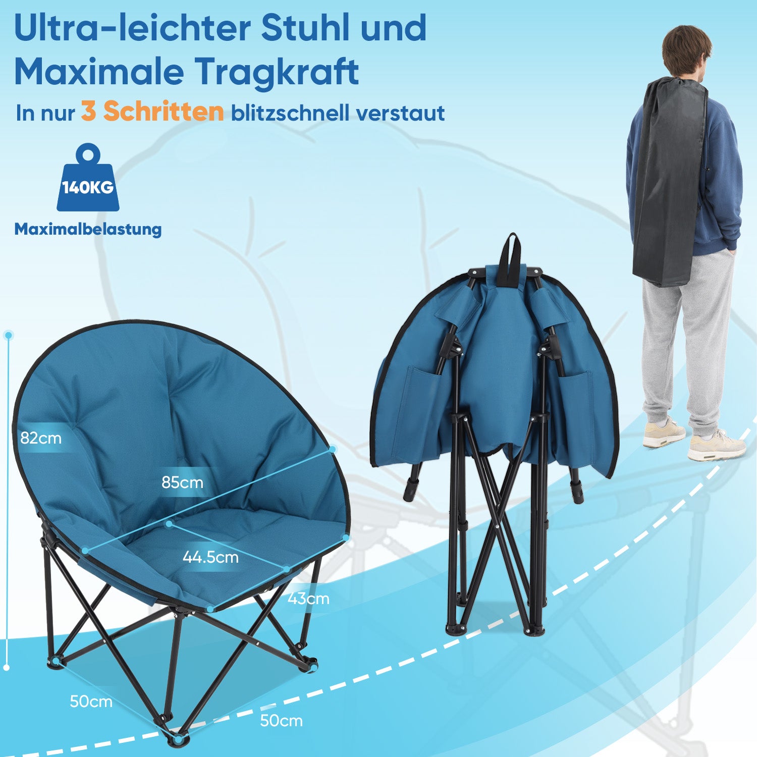 campingstuhl bis 140 kg Sekey XXL Moonchair Campingstuhl klappbar bis 140 kg – Gepolsterter Ga – sekeymall