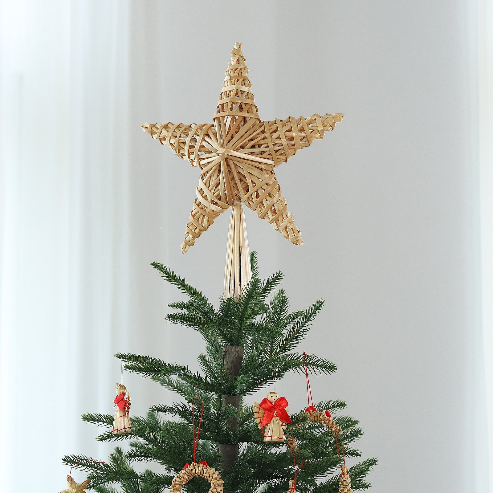 Salcar Weihnachtsbaumspitze Stern aus Naturstroh – 25 cm, 3D-Effekt – Klassischer Weihnachtsbaumschmuck, wiederverwendbar
