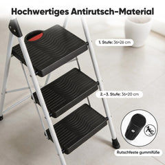 Sekey Klappbare Trittleiter 2 oder 3 Stufen – Haushaltsleiter aus Stahl mit breiten rutschfesten Kunststoffstufen, SGS EN131-2 & EN14183 geprüft, bis 150 kg belastbar