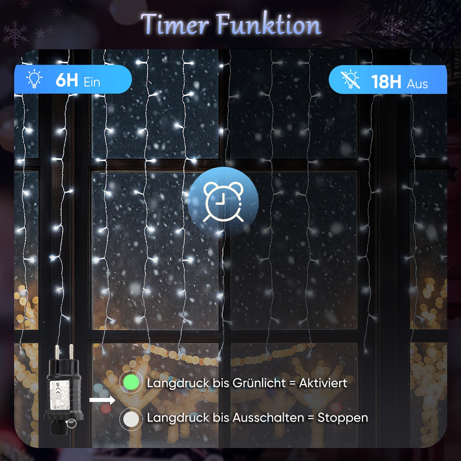 SALCAR LED Eisregen Fenster Lichtervorhang – Kaltweiß, 8 Modi, Timer & Memory, IP44 Wasserdicht – Für Innen & Außen, Weihnachtsbeleuchtung für Fenster, Balkon & Wand (2m/3m/6m)