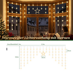 Salcar LED Sternenvorhang Warmweiß – Weihnachtsbeleuchtung mit 8 Modi, Timer & Memory