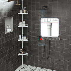 Sekey Duschregal Ohne Bohren Weiß – Höhenverstellbares Eck-Duschregal 79–315 cm mit 4 Kunststoff-Körben, Stabiles Teleskop-Dusch-Organizer für Badezimmer