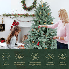 Salcar Künstlicher Weihnachtsbaum aus PE & unsichtbaren PVC-Spitzen – Natürliche graugrüne Tanne mit Schnellaufbau-Klappsystem & stabilem Metallständer (150 cm / 180 cm / 210 cm)