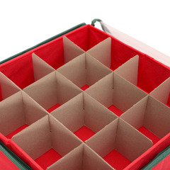 Salcar Aufbewahrungsbox für 64 Weihnachtskugeln – 4 Ebenen, Verstellbare Trennwände, Rote Faltbox 33×33×34 cm mit Sichtfenster