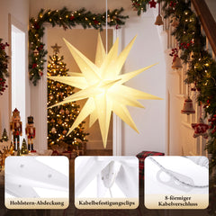 Salcar LED Papierstern 60 cm Weiß – Beleuchteter 3D Weihnachtsstern mit 18 Spitzen, Warmweißes Licht, Hängende Weihnachtsdeko für Fenster & Innenbereich, Herrnhunter Sterne
