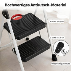 Sekey Klappbare Trittleiter 2 oder 3 Stufen – Haushaltsleiter aus Stahl mit breiten rutschfesten Kunststoffstufen, SGS EN131-2 & EN14183 geprüft, bis 150 kg belastbar