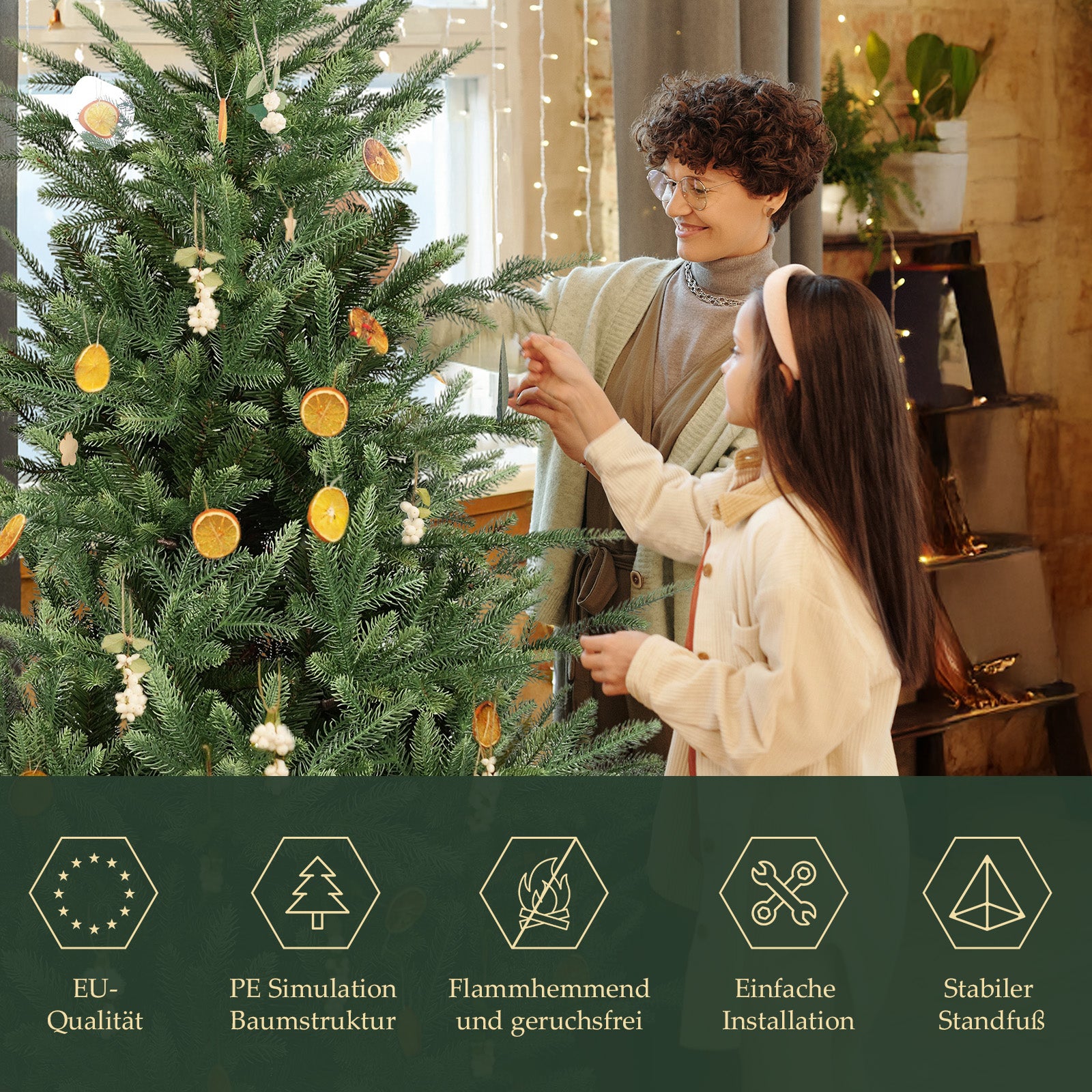 SALCAR Künstlicher Weihnachtsbaum 150/180/210 cm, 90 % PE Spritzguss Premium Tannenbaum, naturgetreuer Christbaum mit Metallständer & Handschuhen – Dicht, Klappbar & Wiederverwendbar