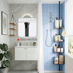 Sekey Duschregal Ohne Bohren – Höhenverstellbares Teleskop-Duschregal 79–315 cm mit Klicksystem, Rostfrei & Eck-Design, Stabiles Badezimmer-Organizer