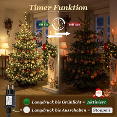 Salcar Gelb LED Lichterkette 10–15 m mit 150/220 LEDs, 8 Lichtmodi, Timer & Memory, IP44, 31V Niedervolt, Weihnachtsbeleuchtung für Innen & Außen