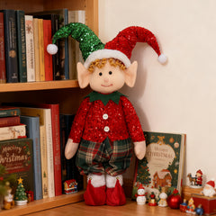 Salcar Weihnachtsjunge 60–90 cm – Stehende Weihnachtsfigur mit teleskopierbaren Beinen, Rote Kleidung & Zipfelmütze, Weihnachtsdeko für Wohnzimmer & Kinderzimmer