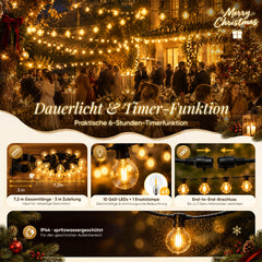 Salcar LED Lichterkette Outdoor – 7 m / 15 m / 23 m, 2700 K Warmweiß, Timer, IP44, Erweiterbar