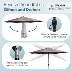 Sekey 300 cm Aluminum Round Garden Parasol, Market Umbrella, Foldable, with Crank
