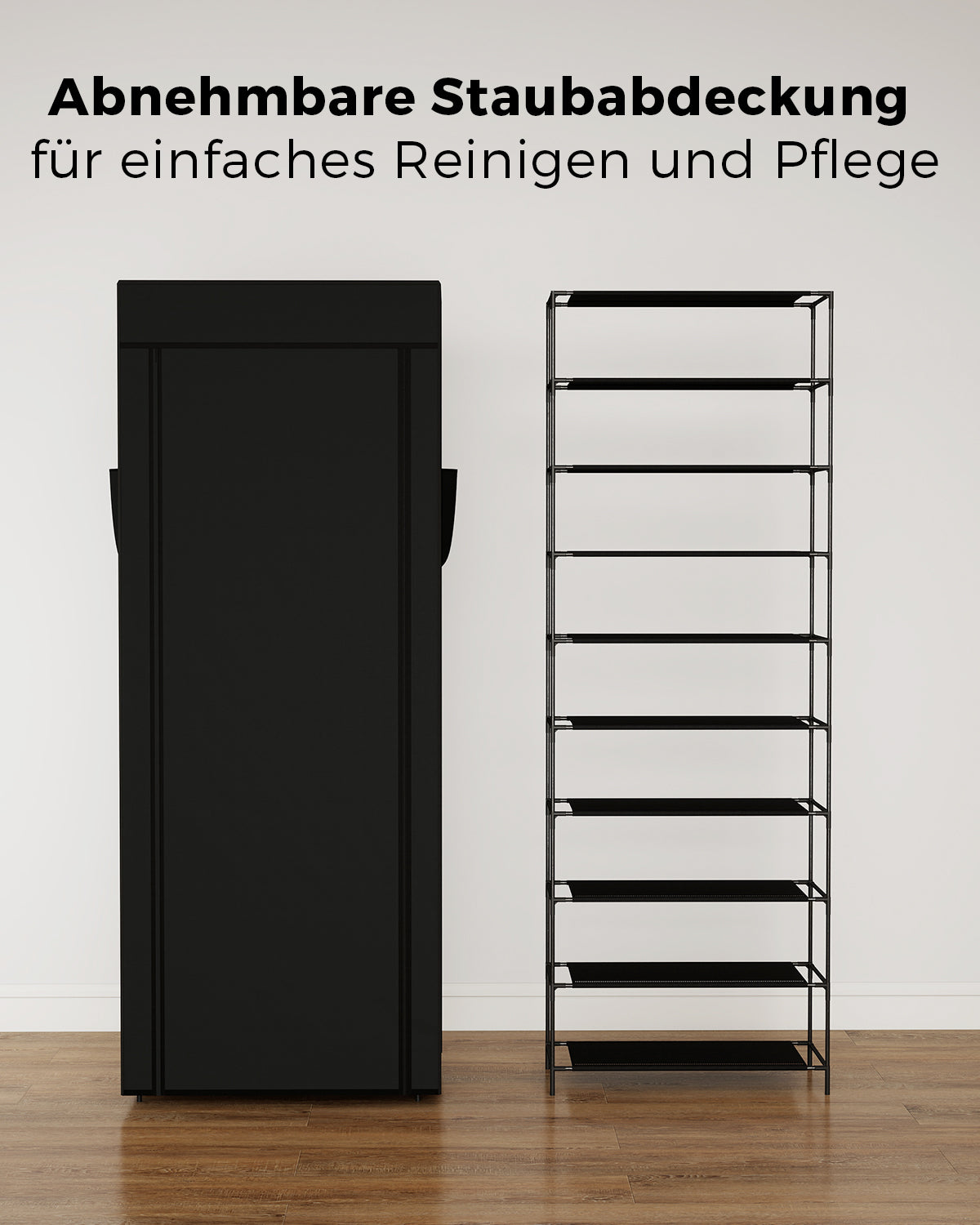 Sekey Schuhschrank mit 9 Ebenen – Multifunktionales Schuhregal mit Staubschutz, 2 Größen wählbar (58 oder 85 cm Breite), anpassbare Ablagen, einfache Montage, Schwarz