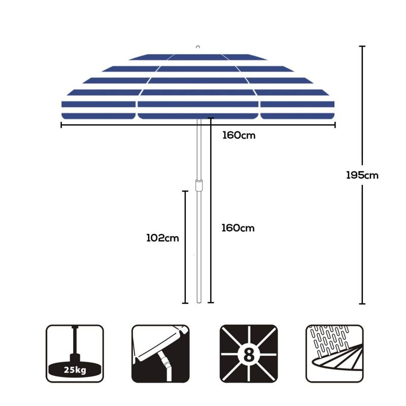 Sekey ∅ 160 cm beach umbrella with protective cover, sun protection UV25+