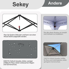 Sekey 3x3 m folding gazebo with 4 side panels and 4 sandbags