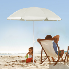 Sekey 3-in-1 Sonnenschirm mit Erdspieß 160cm – höhenverstellbar & neigbar, UV-Schutz 50+, stabiler Strandschirm für Strand, Garten & Camping