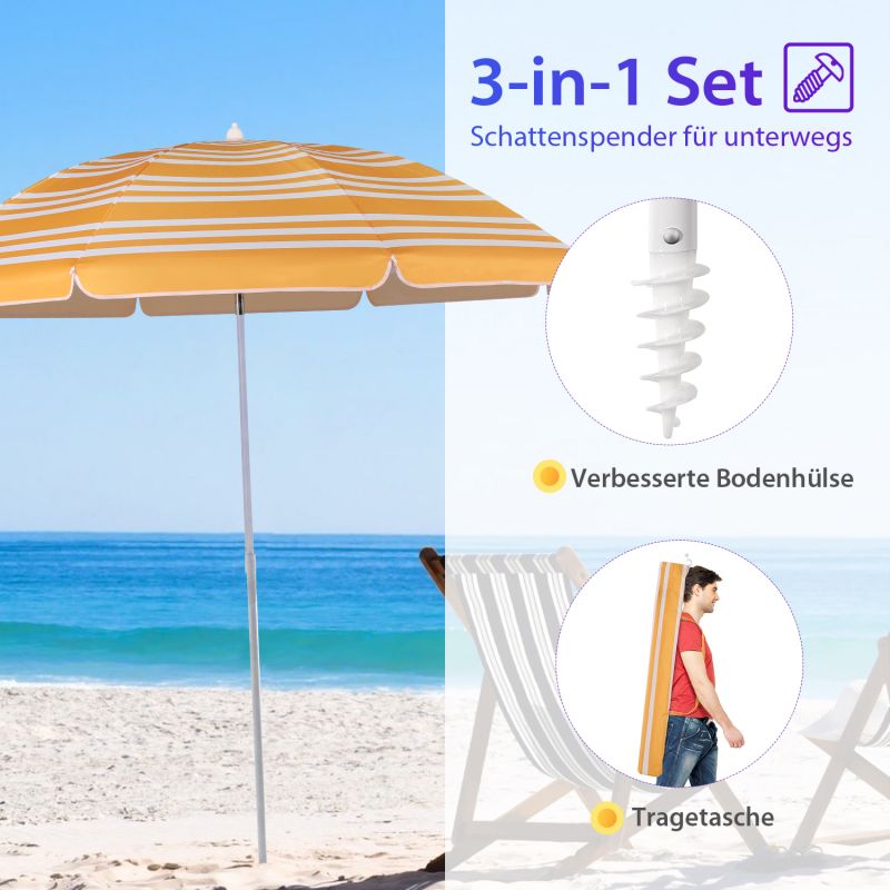 Sekey ∅ 180 cm beach umbrella with protective cover and ground sleeve, sun protection UV50+