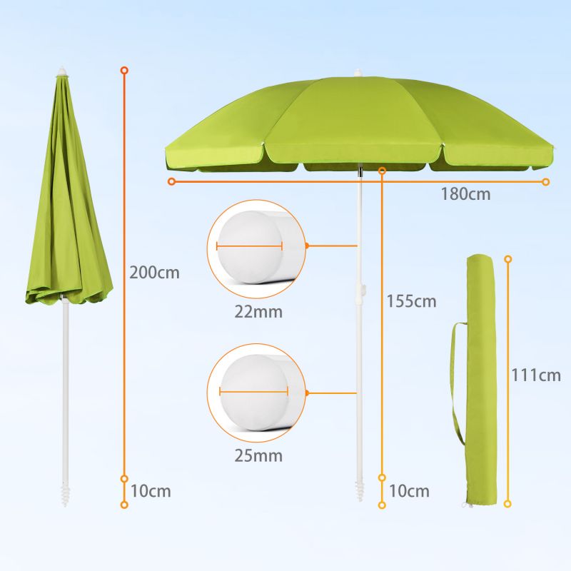 Sekey ∅ 180 cm beach umbrella with protective cover and ground sleeve, sun protection UV50+